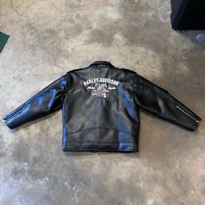 Vintage Black Harley Davidson Faux Leather Embroidered Motorcycle Jacket